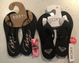 2 PAIRS OF ROXY BLACK SLIP SANDALS FLIP FLOPS BOTH  SLIP ONS SIZE 7 NEW $20