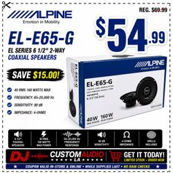 Alpine EL-E65-G Car Speakers 1 Set 6.5 Inch 2-Way Coaxial Speaker System 160 Watts 🚨 Payment Options Available 🚨 No Credit Needed 🚨