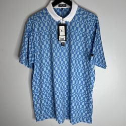 Bad Birdie Don’t Trip Golf Polo Shirt Mens XL Geometric Blue NWT