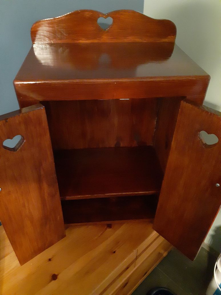**EXTREMELY CUTE CABINET WITH HEART ACCENTS** "SOLID THICK WOOD. NO SCREWS OR NAILS USED" OBO