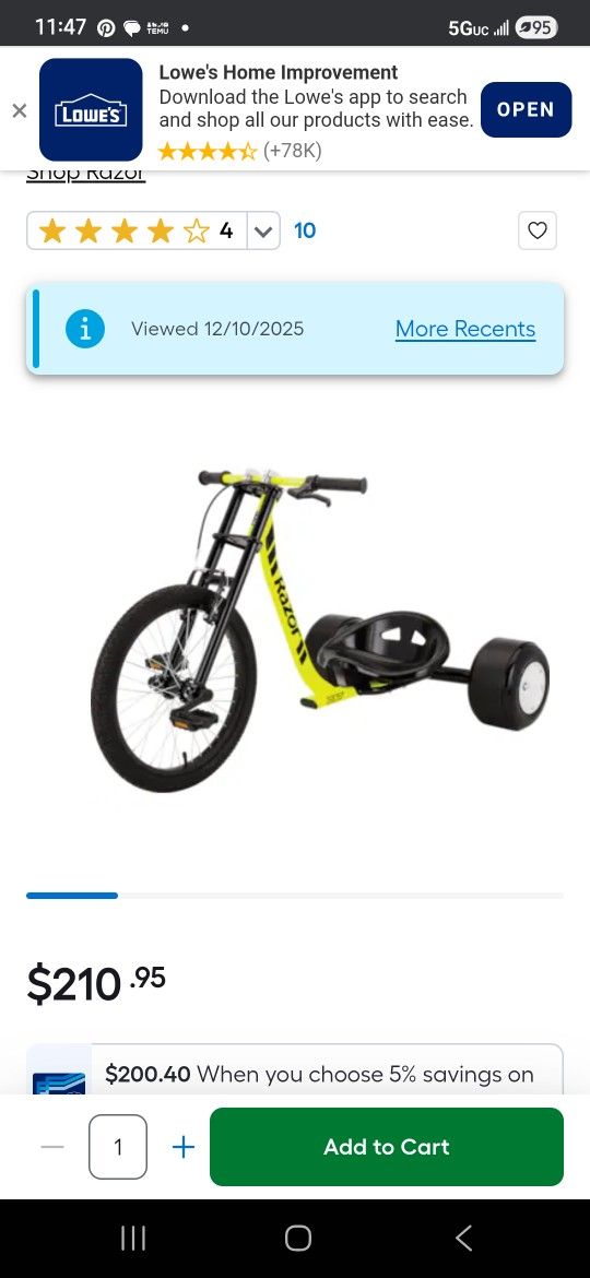 DXT DRIFT TRIKE-YELLOW RAZOR