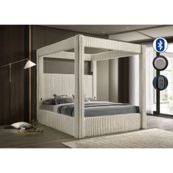 NEW IN BOX Beige Bed Frame Bluetooth Speaker, U Canopy King & Queen Size Finance available $54 