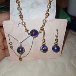 Handmade Set 925 Silver Vtg S925 Beads  French Cloisone Beads Dangle Leverback Earings S925