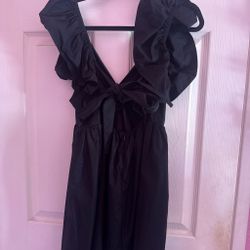 Black Ruffle Bow-Back Mini Dress