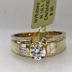 Stunning Solid 4K Gold & Cubic Zirconia Engagement Wedding Ring Sz #6