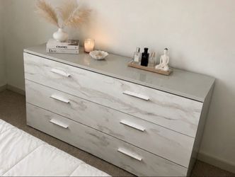 White Marble-Print 3-Drawer Dresser