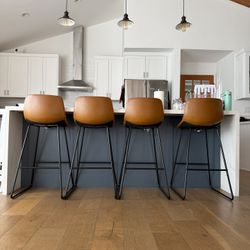 Modern Leather Like Brown Bar Stools Chairs Seat Lounge Kitchen Island Dining Living Room