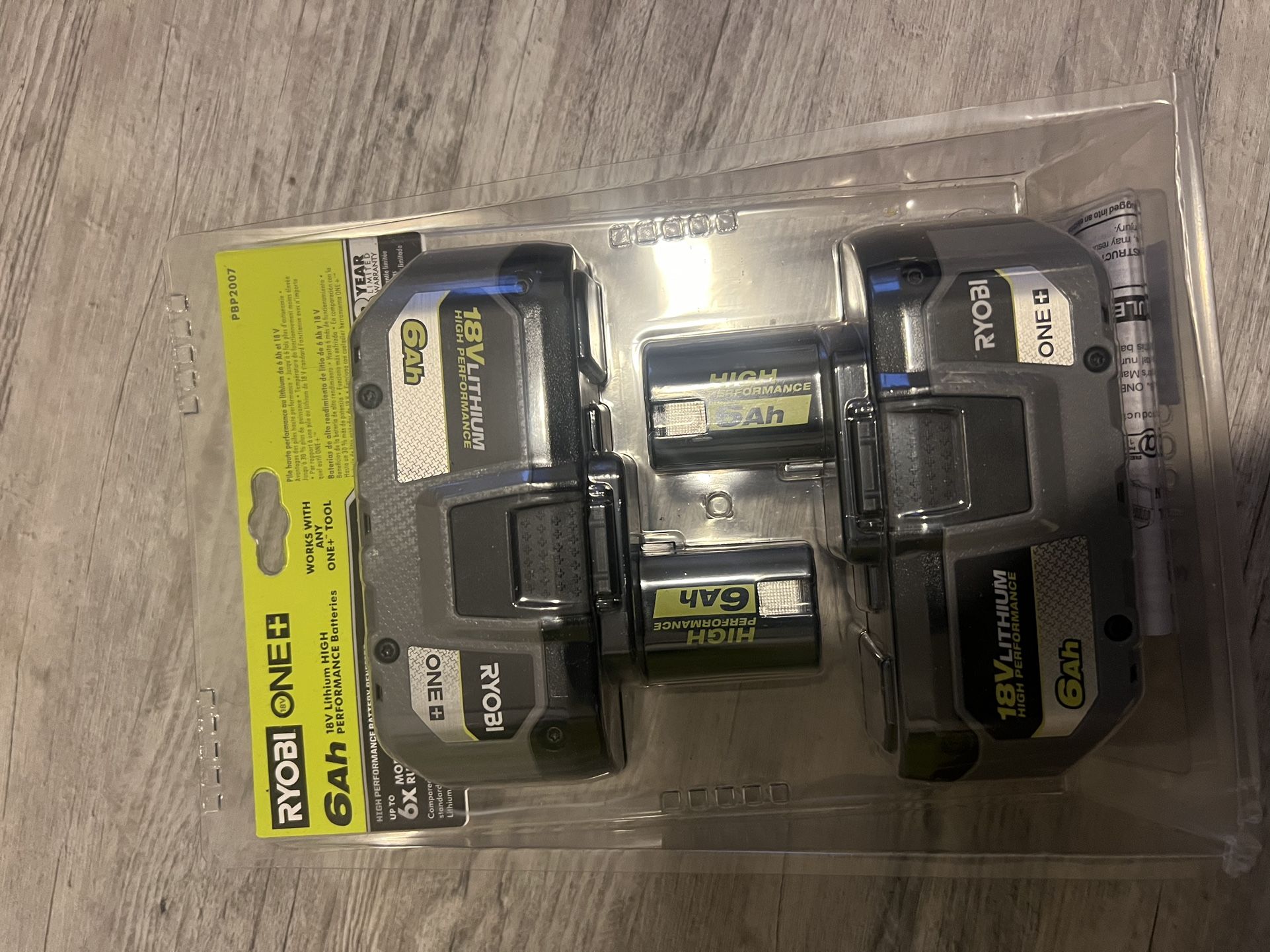 New Sealed Ryobi One+ 2-Pack of 6Ah 18V High Performance Batteries PBP2007