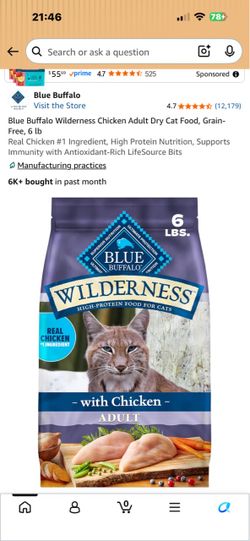 Blue Buffalo Wilderness Chicken Adult Dry Cat Food 6lb