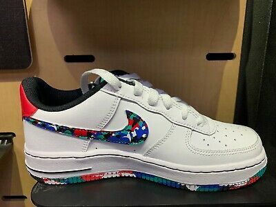 Nike Boys Air Force 1 Low - Basketball Shoes White/Blue/Multi-Color Size 10