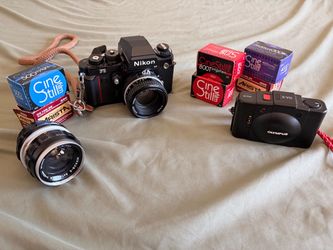 Nikon F3 HP and Olympus XA2 film cameras
