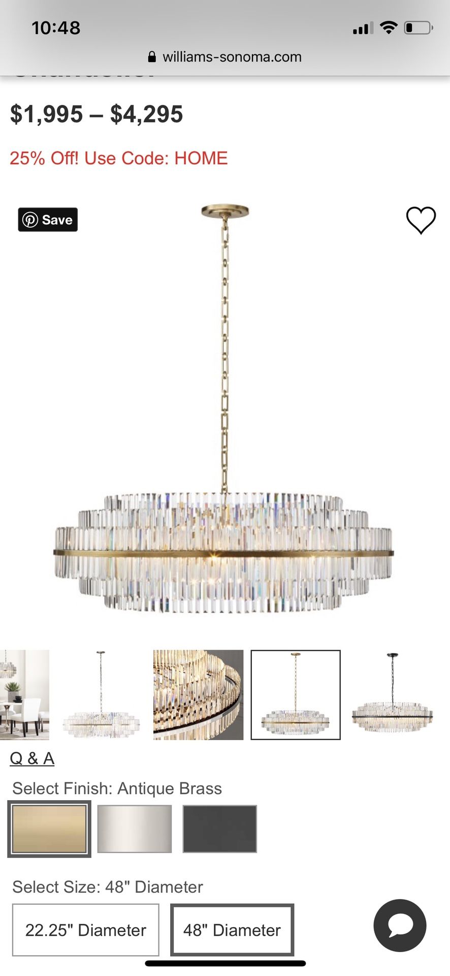 crystal chandelier from william Sonoma