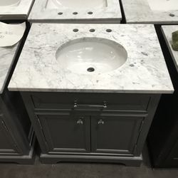 30" Bathroom Vanity In Grey With Marble Top (V520)
