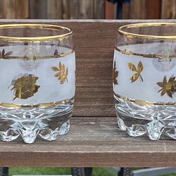 Pasabahce Gold Rimed And Frosted Lowball Glasses 