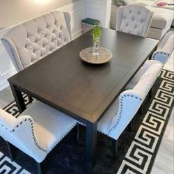 Jeanette Black/Linen Rectangular Dining Set Table &4 Side Chairs 