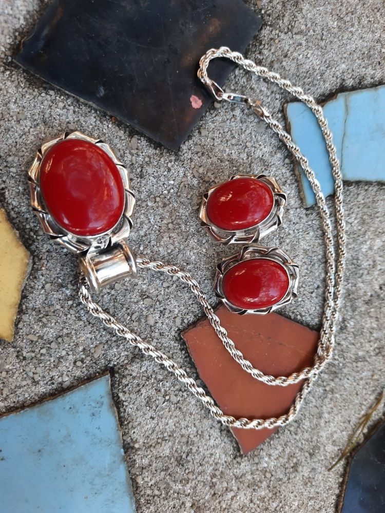 Taxco Mexico red Jasper jewelry set