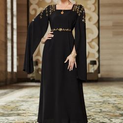 Al Najma Rhinestone Decor Cloak Sleeve Kaftan