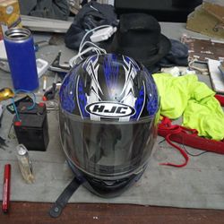 Hjc Motorcycle Helmet Blue And Silver 