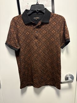 Pavini Brown Black Geometric Polo Short Sleeve Men’s Size S