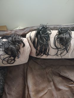 Three Black Hair Scrunchies / Two With Little Braids 
