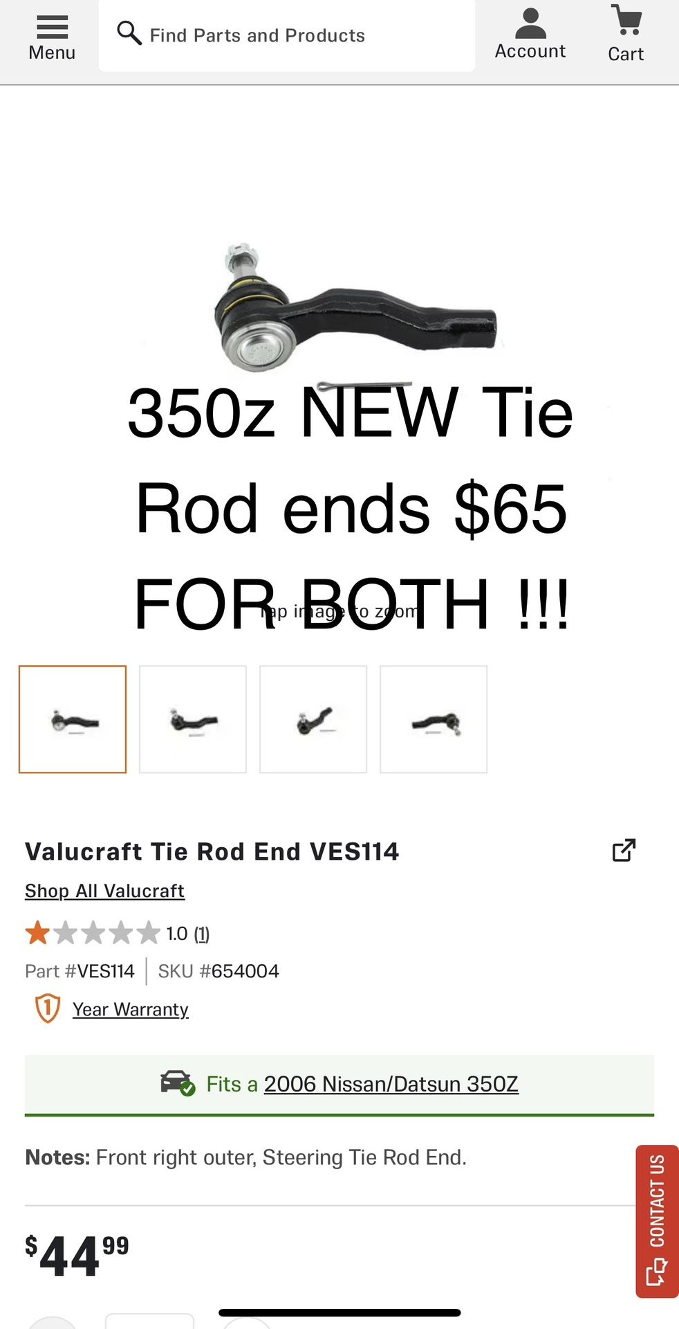 350z Tie rod End NEW