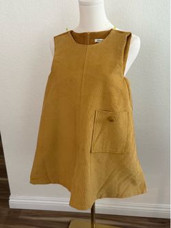Girls Mustard Corduroy Jumper Dress Size 7/8 Relaxed Fit Suede-Style Trim