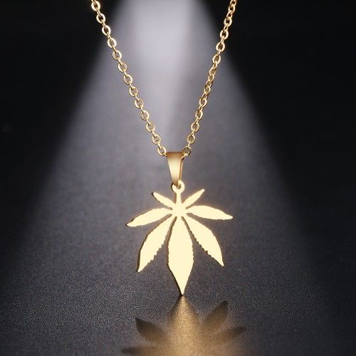"Refine Maple Leaves Delicate Dainty 14K Gold Plated Necklace, VP1080
 