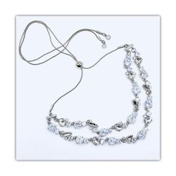 Glamorous 2-layer Silver-tone Adjustable Choker W/Brilliant Simulated Diamonds