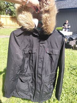 Black Faux Fur lined Levi's Jacket size Med