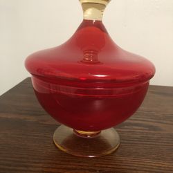 Vintage Empoli Orange Glass Candy Dish or Apothecary Lidded Jar 9" Tall