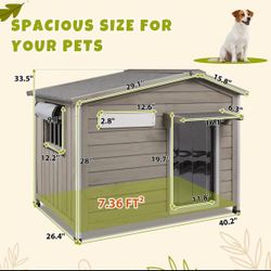 Large Wooden Outdoor Dog House with Door