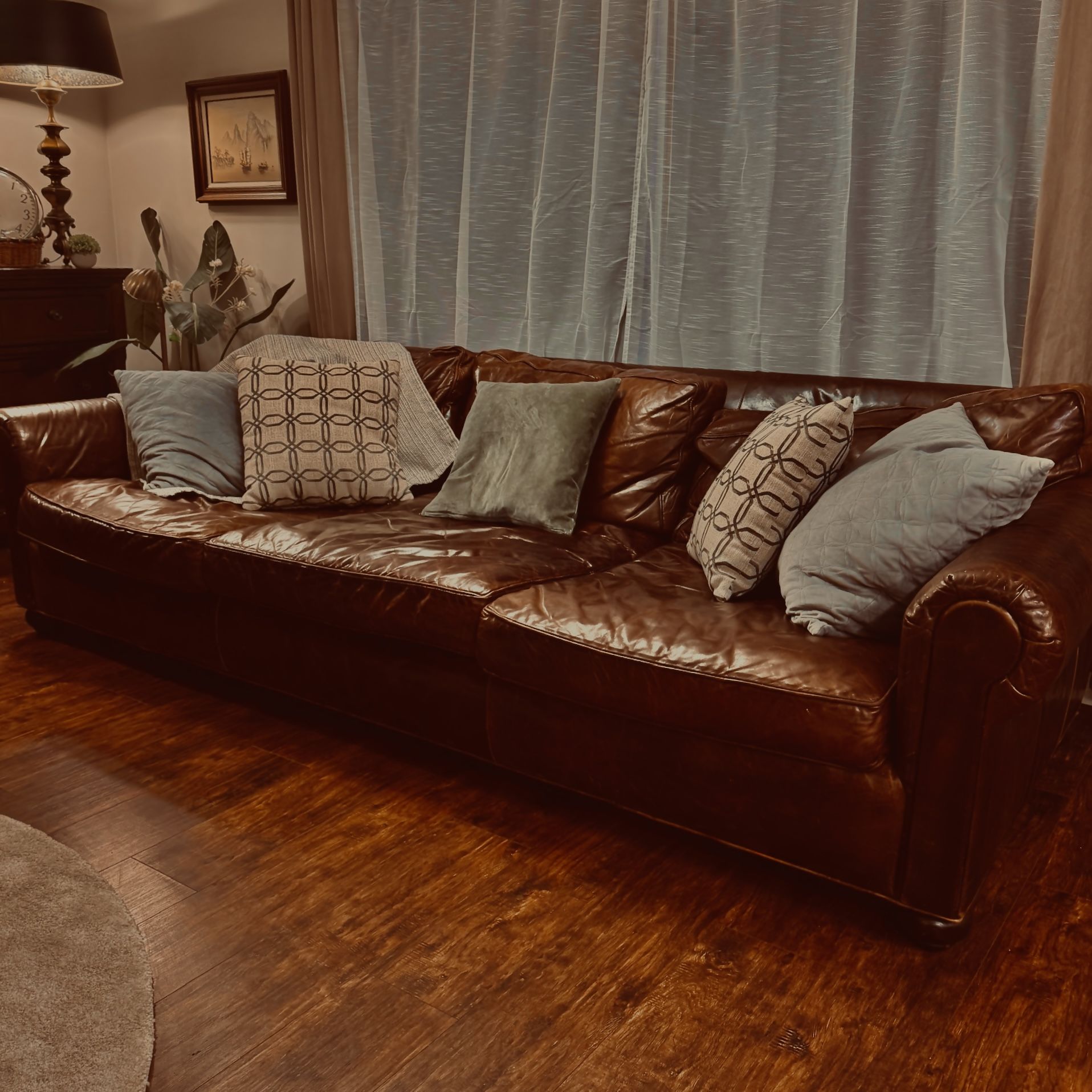 Originally $6,569! Extra Deep Restoration Hardware Lancaster Leather Sofa – 112” Down-Filled, Brompton Cocoa