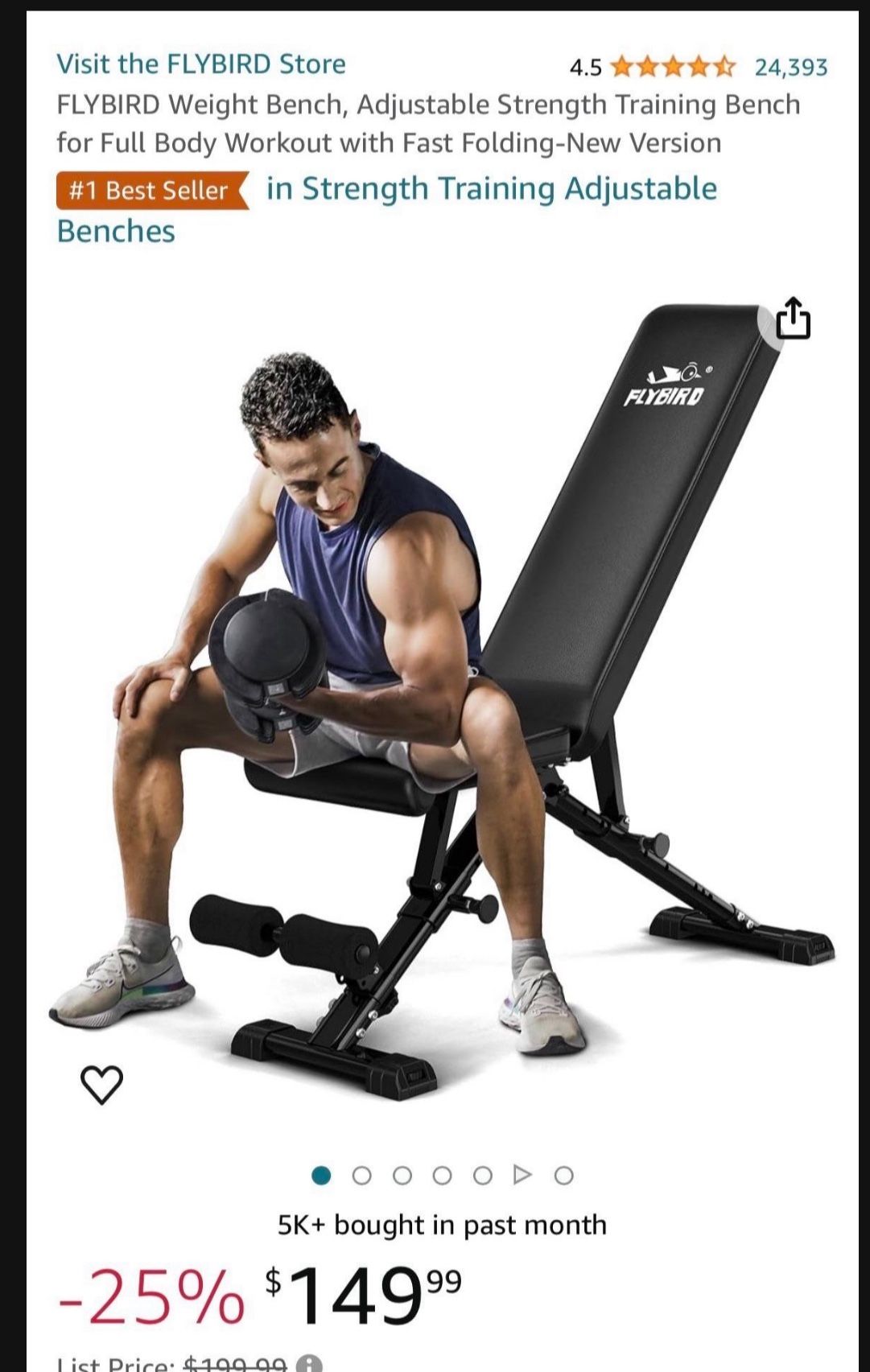 FLYBIRD Weight Bench, Adjustable Strength Training Bench for Full Body Workout with Fast Folding-New Version