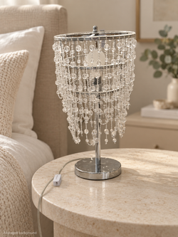 Chrome Table Lamp with Clear Hanging Beads