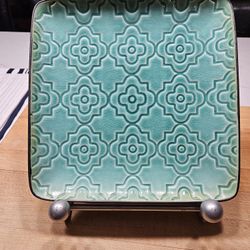 Stoneware Square Plate and Metal Stand Roscher