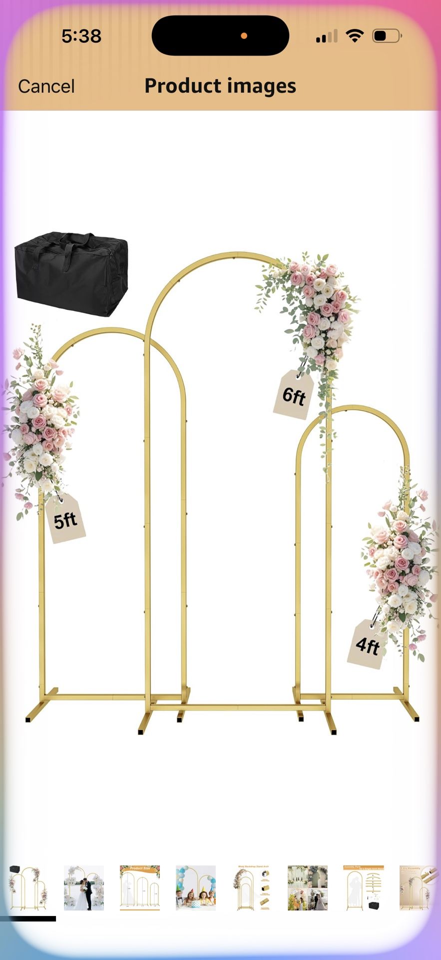 3 Pack Gold Metal Arch Backdrop  With Cover Stand – 4FT 5FT 6FT Balloon Arch Frame for Weddings, Easy Assembly, Indoor Outd