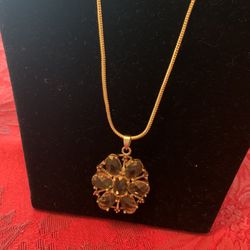 Beautiful Sparkling Citrine Charm on 23 Inch Goldtone Chain
