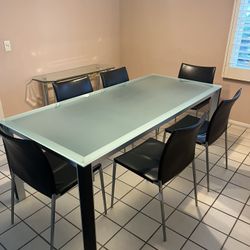 Glass Dining Room Table With 6 Leather Chairs