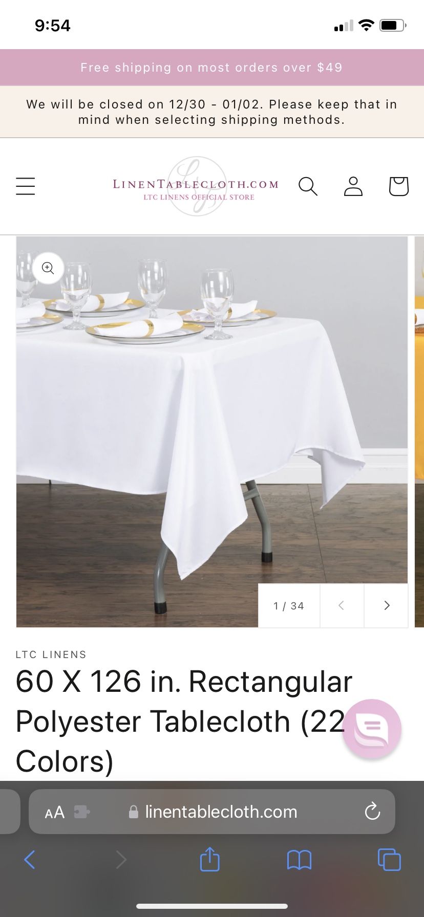 18 White 60”x126” Polyester Tablecloths