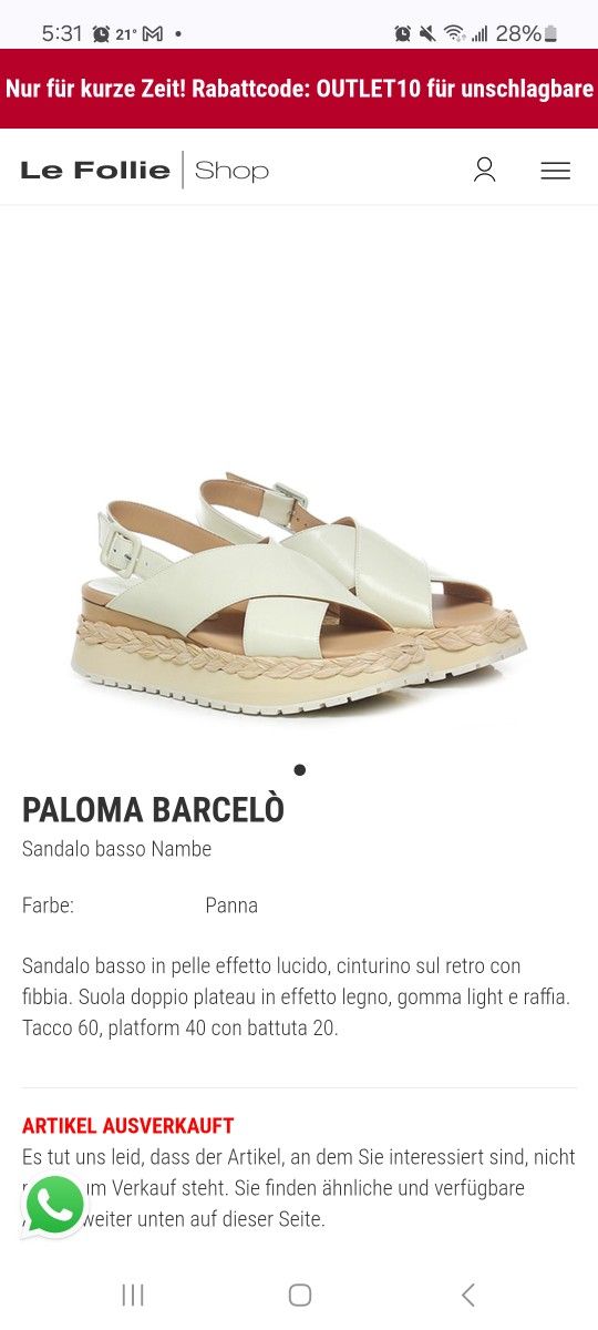 Paloma Barcelo SANDAL 7.5 US /38 EUR