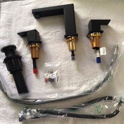 Widespread 3 Hole Bathroom Faucet Square  (black) With Pop Up Drain 