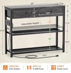 Modern Industrial Console Tables with Drawers & Power Outlets – Set of 2 or Individual