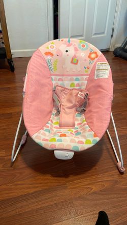 Bright Starts Baby Bouncer Soothing Vibrations Infant Seat - Fancy Fantasy, Pink
