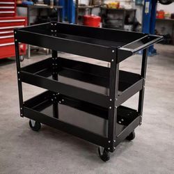New In Box 30x16x31 Inch Tall 3 Tier Utility Tool Storage Metal Rolling Organizer Cart For Garage Warehouse Cleaning Mechanic Shop 