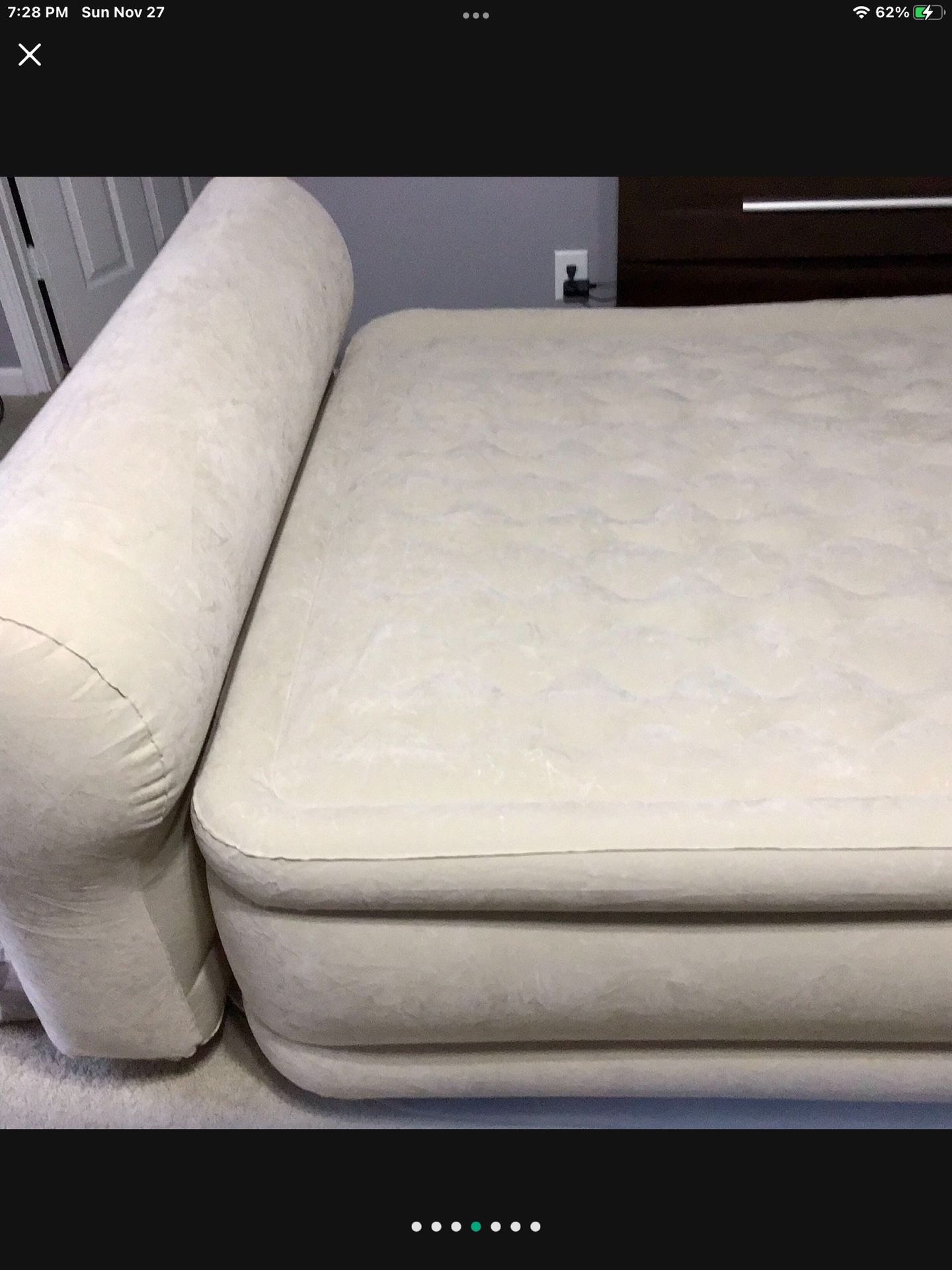 New Open Box Intex Dura Beam Plush Beige Top Air Mattress With Headboard Queen 18” Height