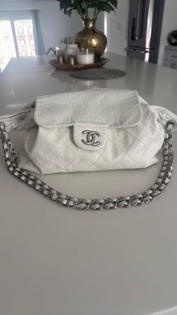 Chanel White Quilted Leather Chain Flap Bag