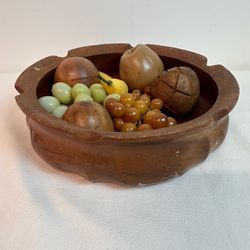 Vintage Wooden Fruit Bowl with Artificial Fruit