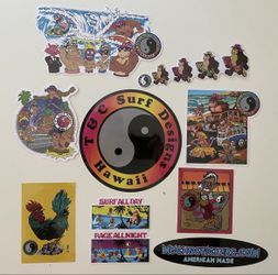 SURF STICKERS T&C Surf Sticker Set Town And Country Hawaii Stickers Ape Tiki Joe Cool Yong Yang