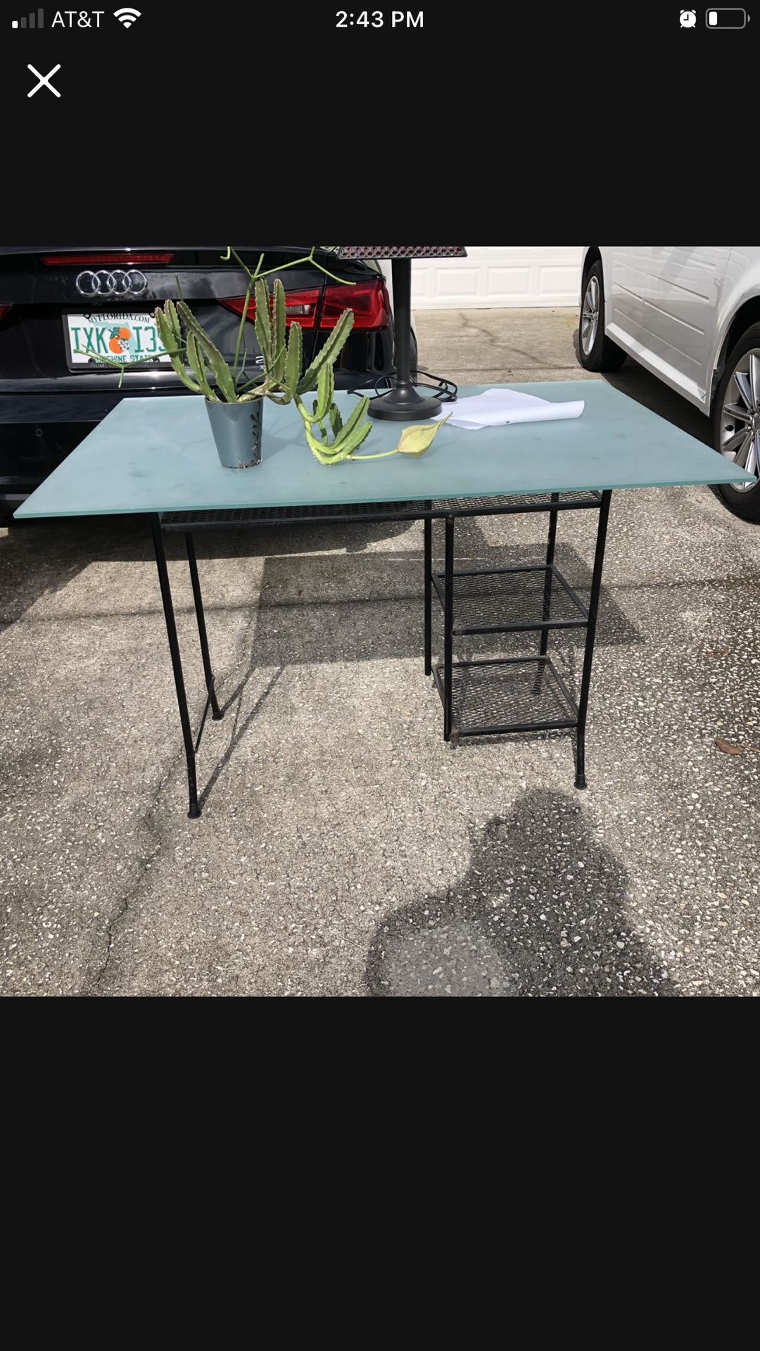 Modern Glass Top And Rod Iron Desk