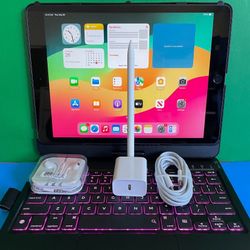 Apple IPad 9th Generation (10.2” Retina /Touch ID /IOS 18/ 2021 Model) 64GB with Pen, Keyboard  & Accessories 